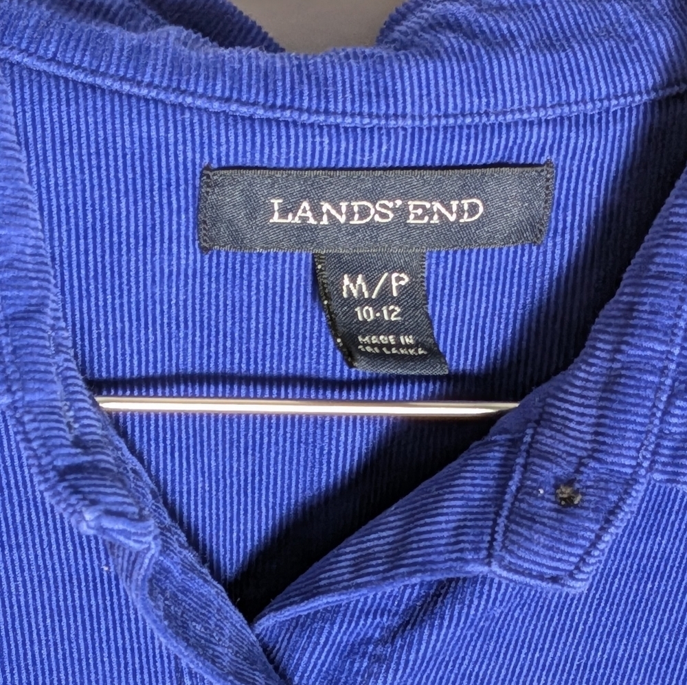 Lands’ End Blue Corduroy Shirt Preppy Casual Button Down Fall Minimalist Blouse - Picture 16 of 16